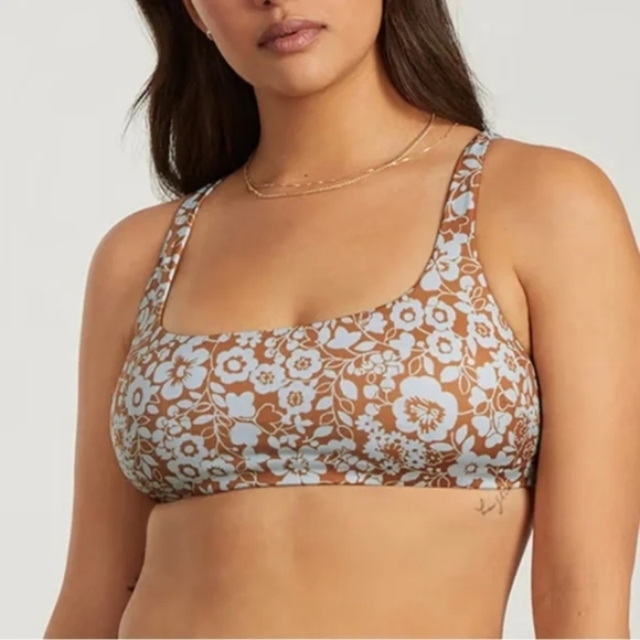 Everlane Swim Top Large Blue Honey Floral Bikini Scoop Neck Nyle Square … - Picture 2 of 15